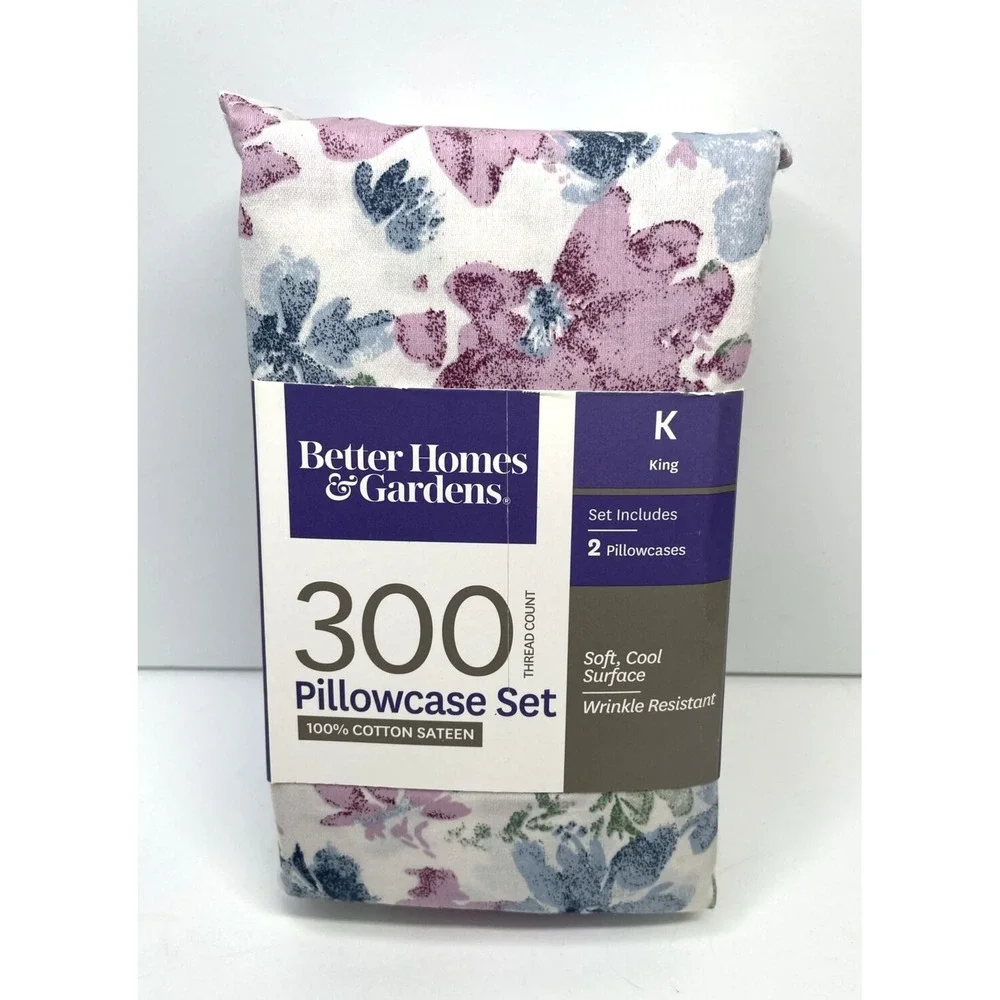Better Homes & Gardens King Size Performance Pillowcase Set - Purple Blue Floral